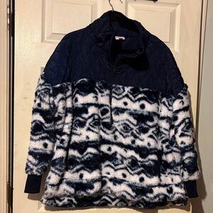LuLaRoe Nancy size XL Navy and White. Fleece Half Zip Pullover with Quilted top.